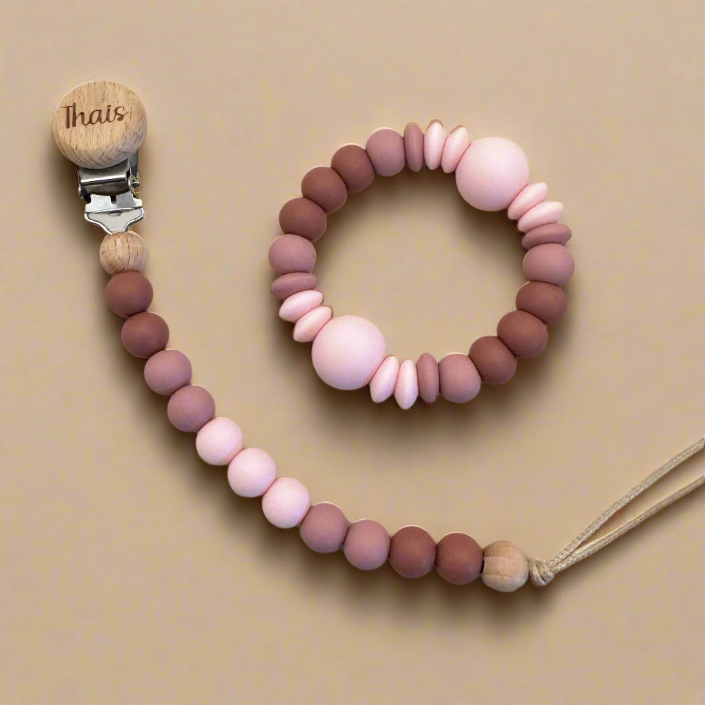 Set NOVA Personnalisé- Attache tétine + Anneau de dentition