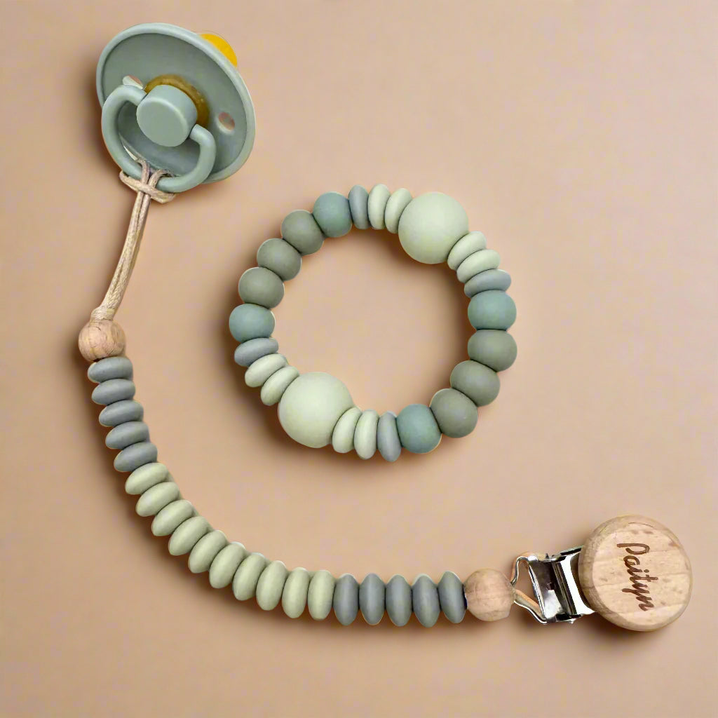Set ZION Personnalisé - Attache tétine et anneau de dentition