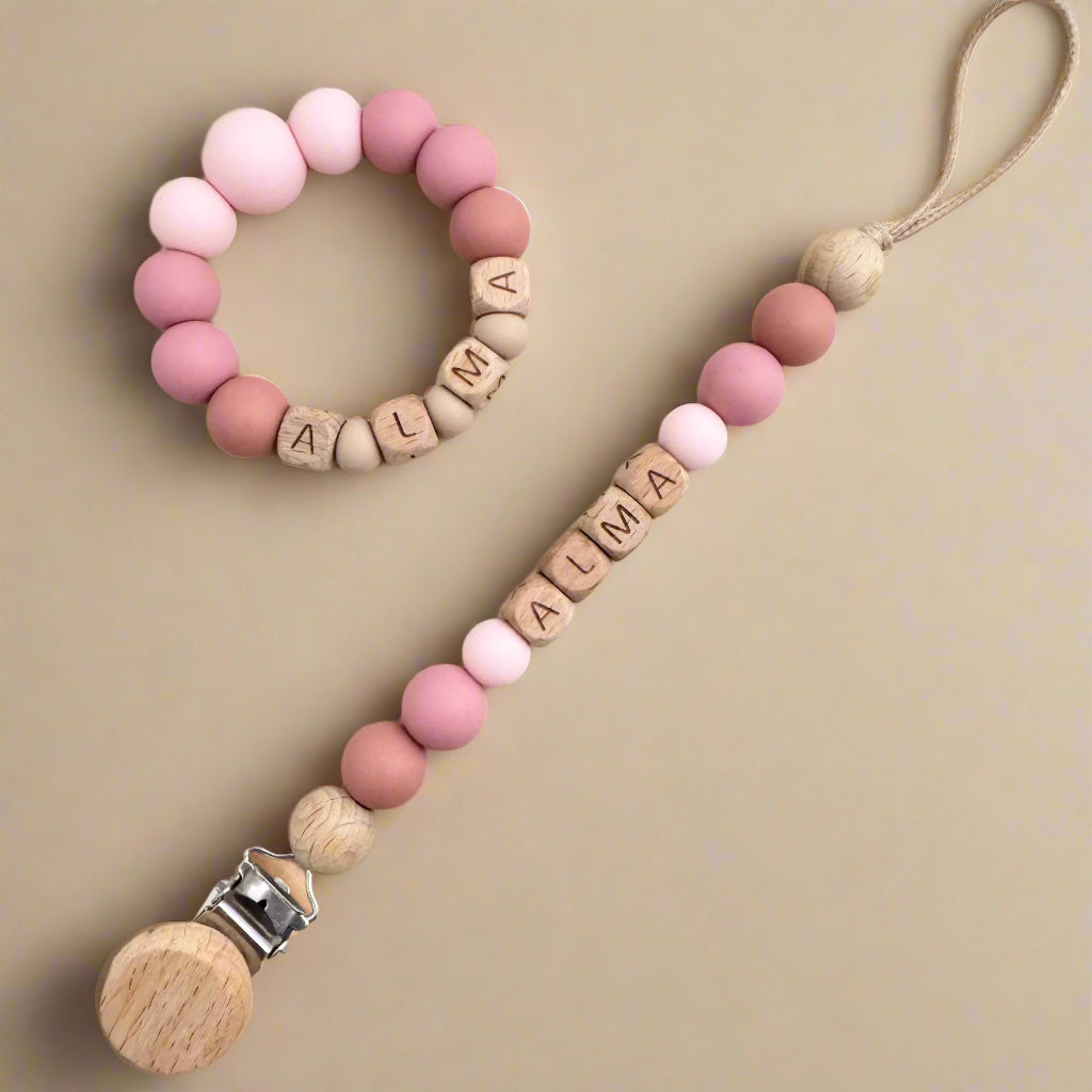 Set SOL Personnalisé- Attache tétine + Anneau de dentition