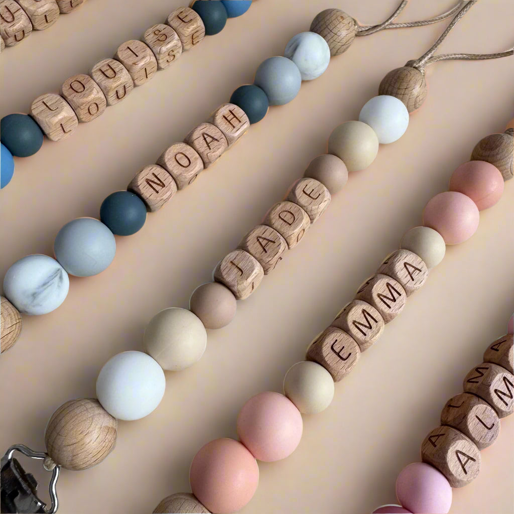SOL - Attache tétine bois et silicone personnalisée