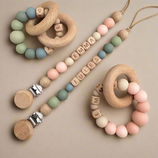 set SOL personnalisé attache tétine anneau dentition