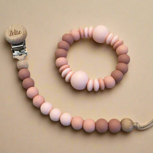 Set NOVA Personnalisé- Attache tétine + Anneau de dentition