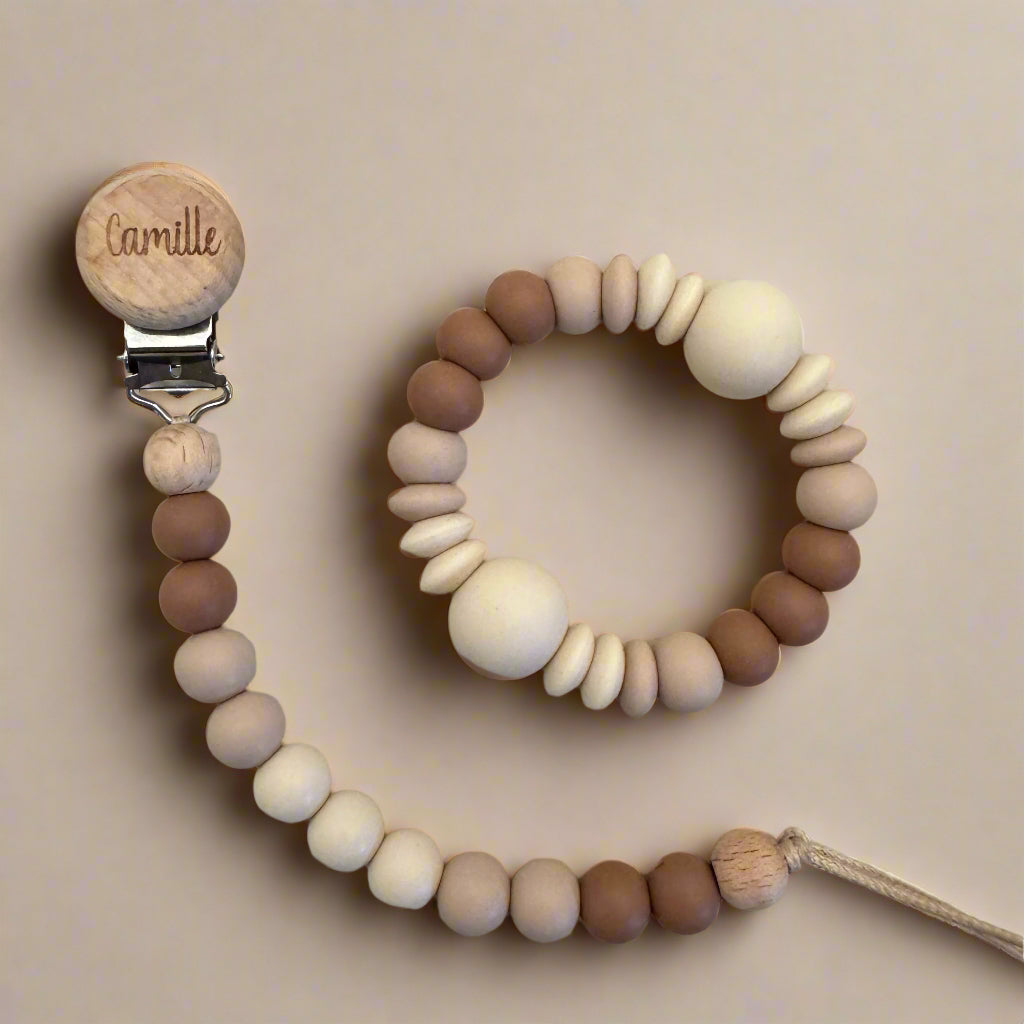 Set NOVA Personnalisé- Attache tétine + Anneau de dentition