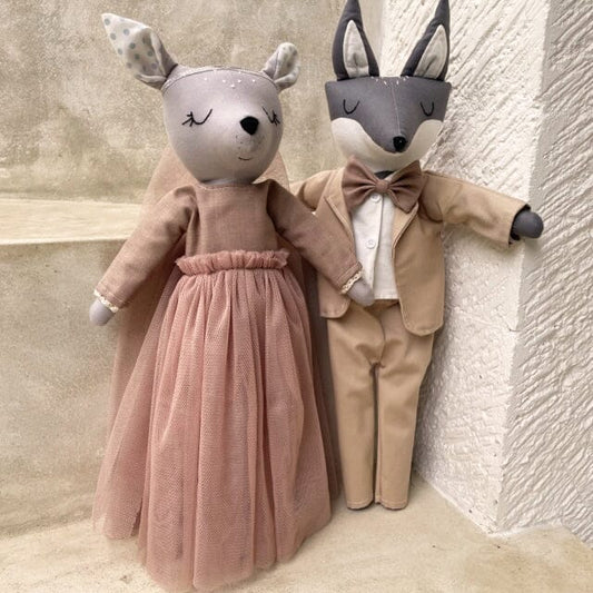Poupées loup et biche en tissu fait main Lili et Jack
