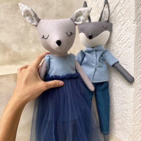 Poupées loup et biche en tissu fait main Romy et Charly