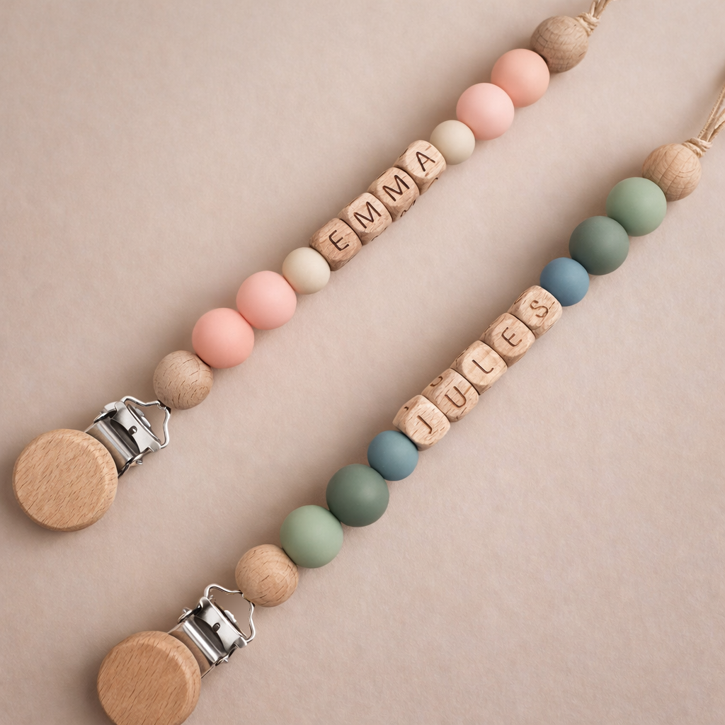 Attache tétine SOL – Bois & silicone personnalisée