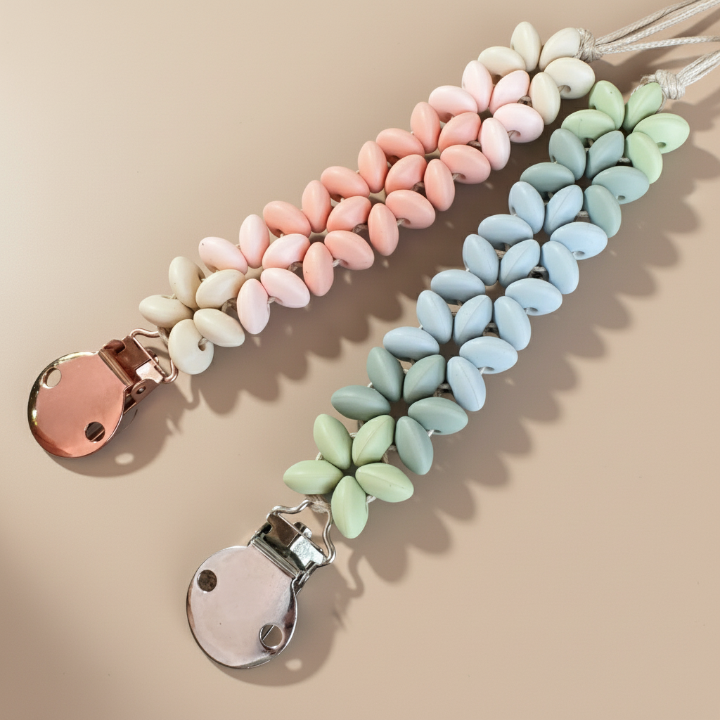 attache tetine fleur rose  et bleu