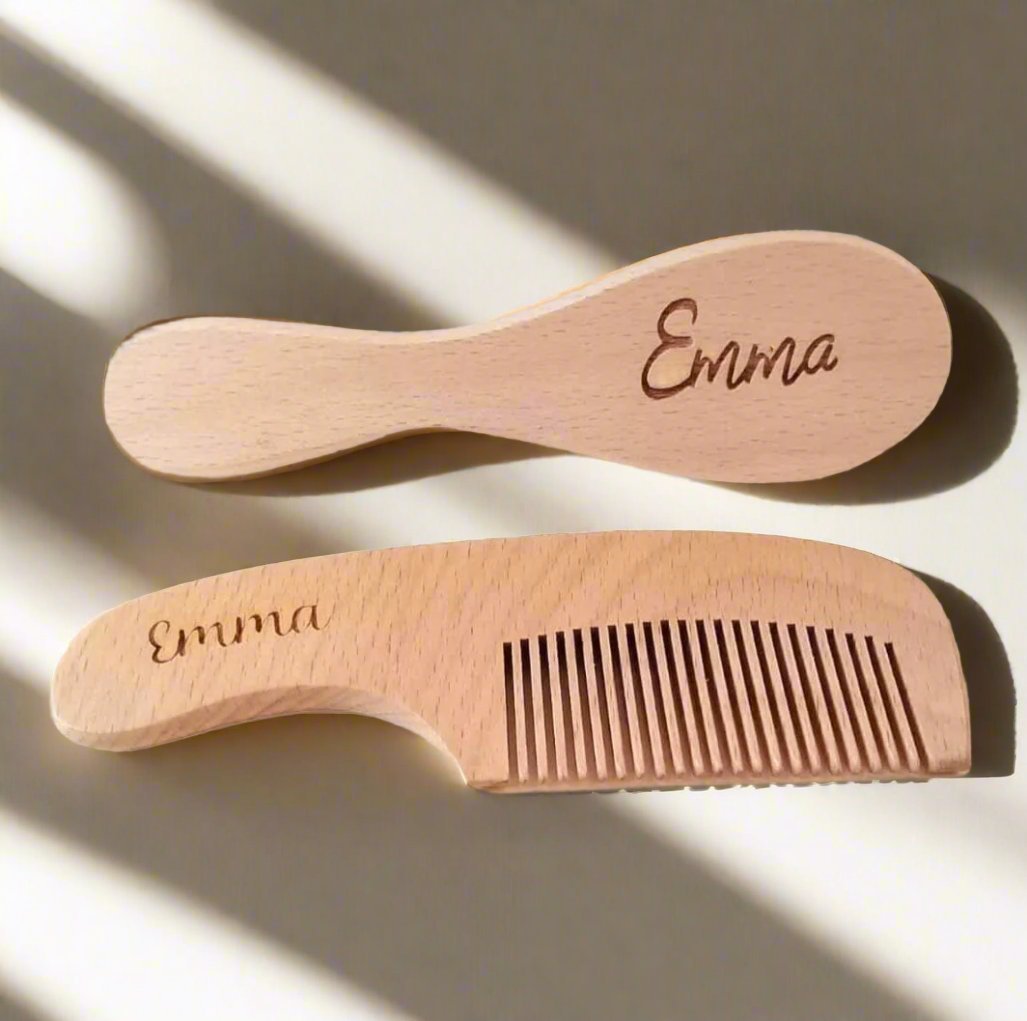 Baby comb and brush set personalized