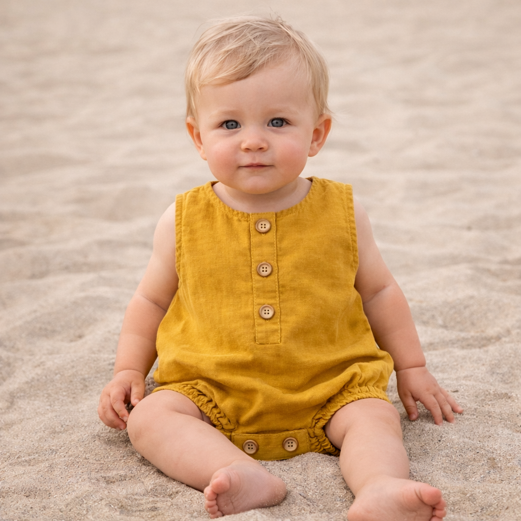 barboteuse lin bebe moutarde