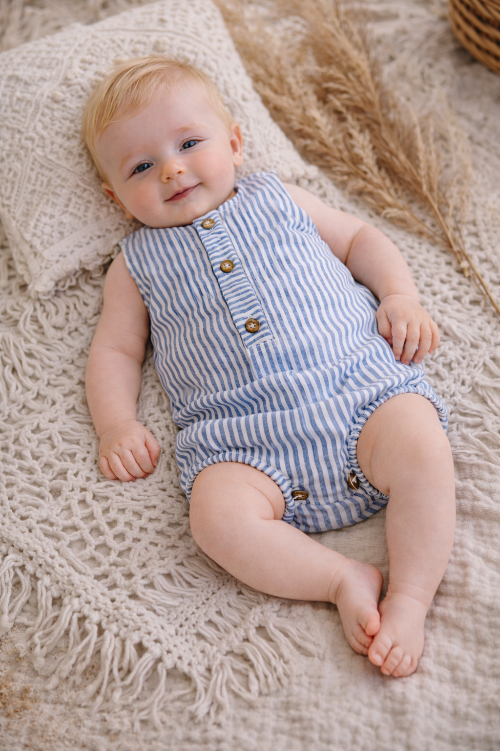 barboteuse lin bebe rayure boho