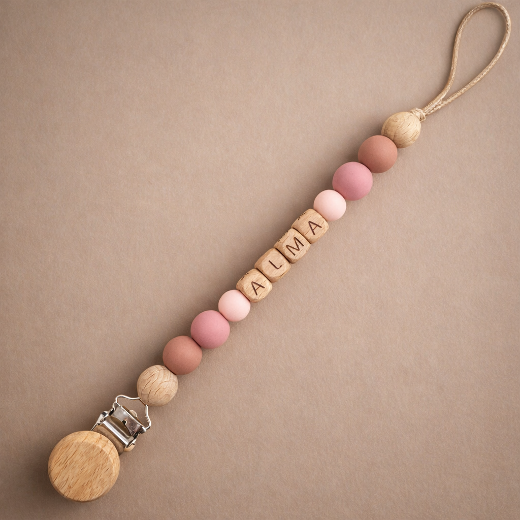 Attache tétine SOL – Bois & silicone personnalisée